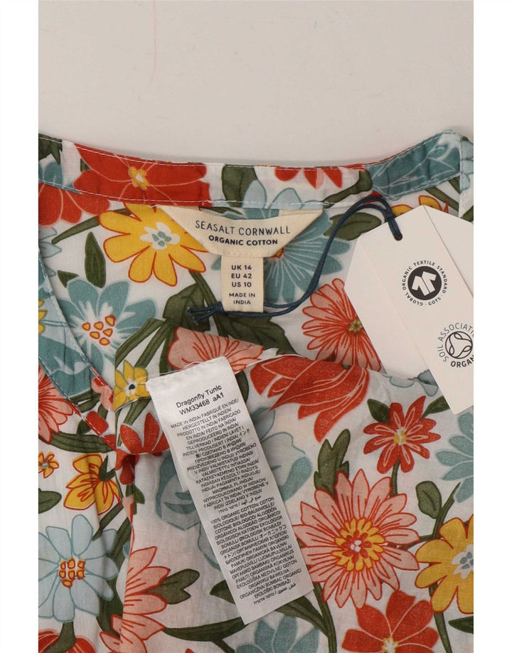 Vestido túnica feminino Seasalt Cornwall Reino Unido 14 grande floral multicolorido