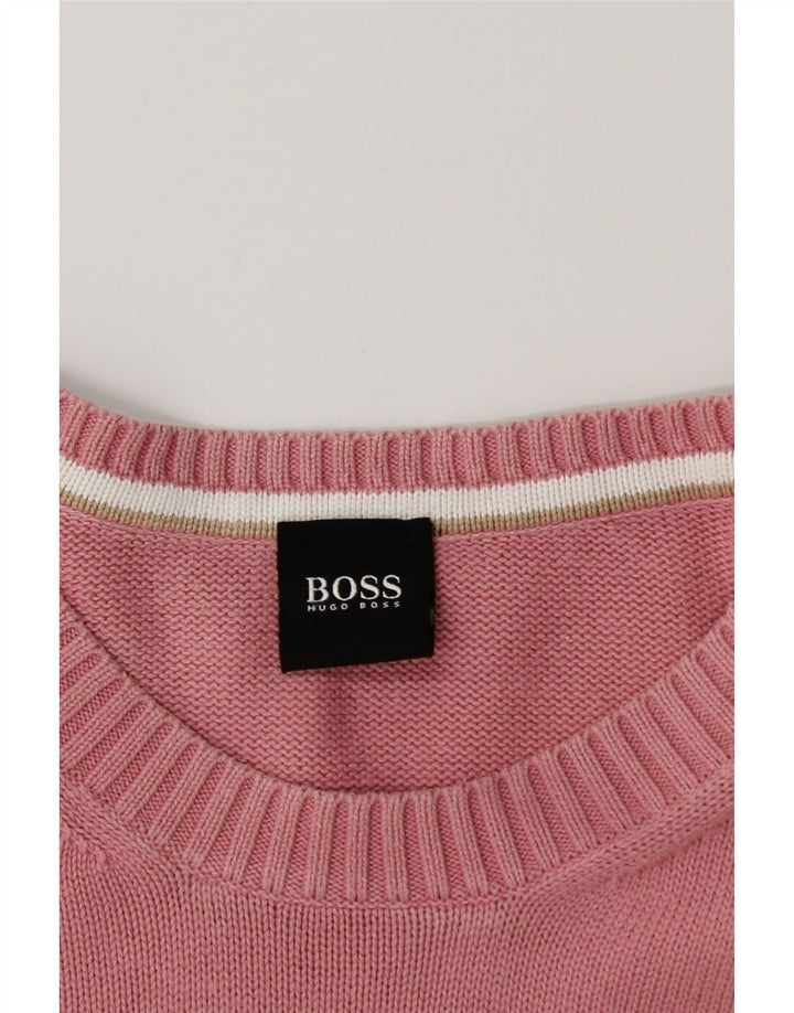 Suéter masculino HUGO BOSS com gola redonda, grande algodão rosa
