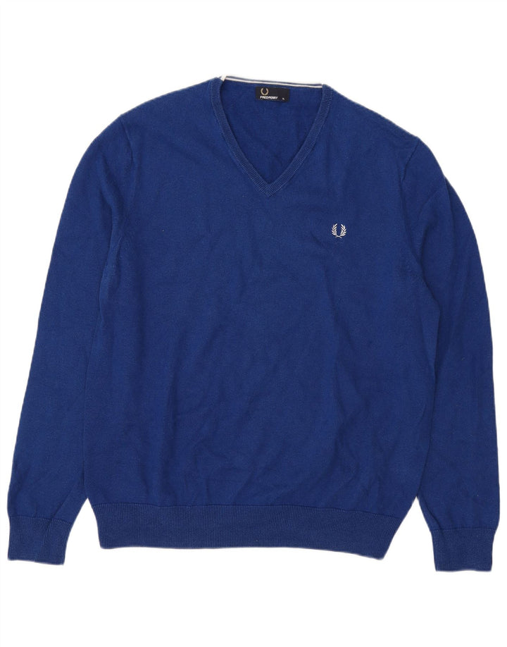 Fred Perry Suéter masculino com decote em V XL lã azul