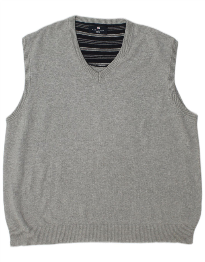 Regata masculina Marks & Spencer Blue Harbor Vest grande algodão cinza