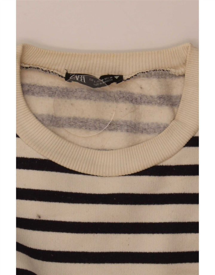 Zara moletom feminino oversized jumper UK 14 médio off white listrado