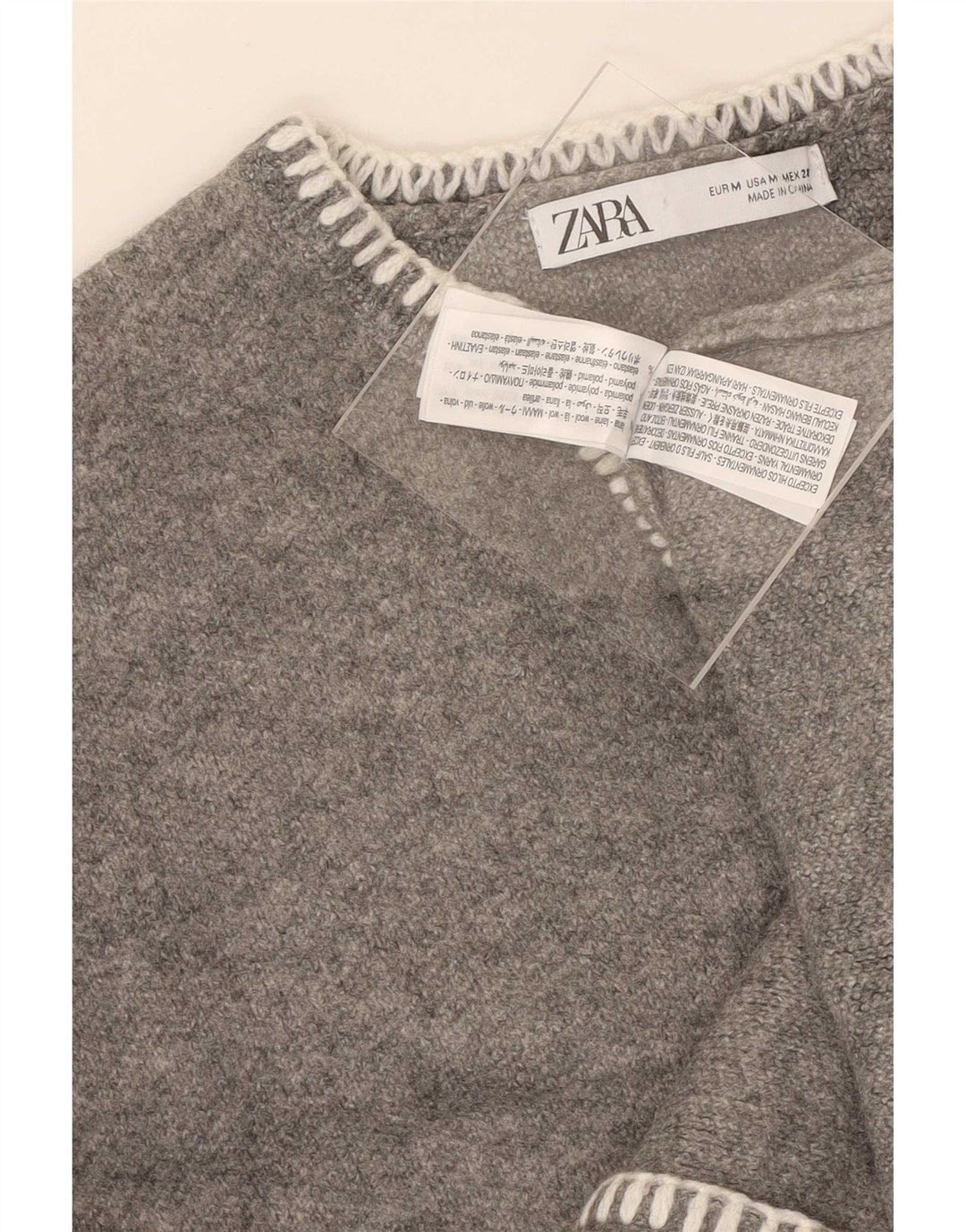 Suéter feminino Zara com decote em V superdimensionado Reino Unido 12 lã cinza médio