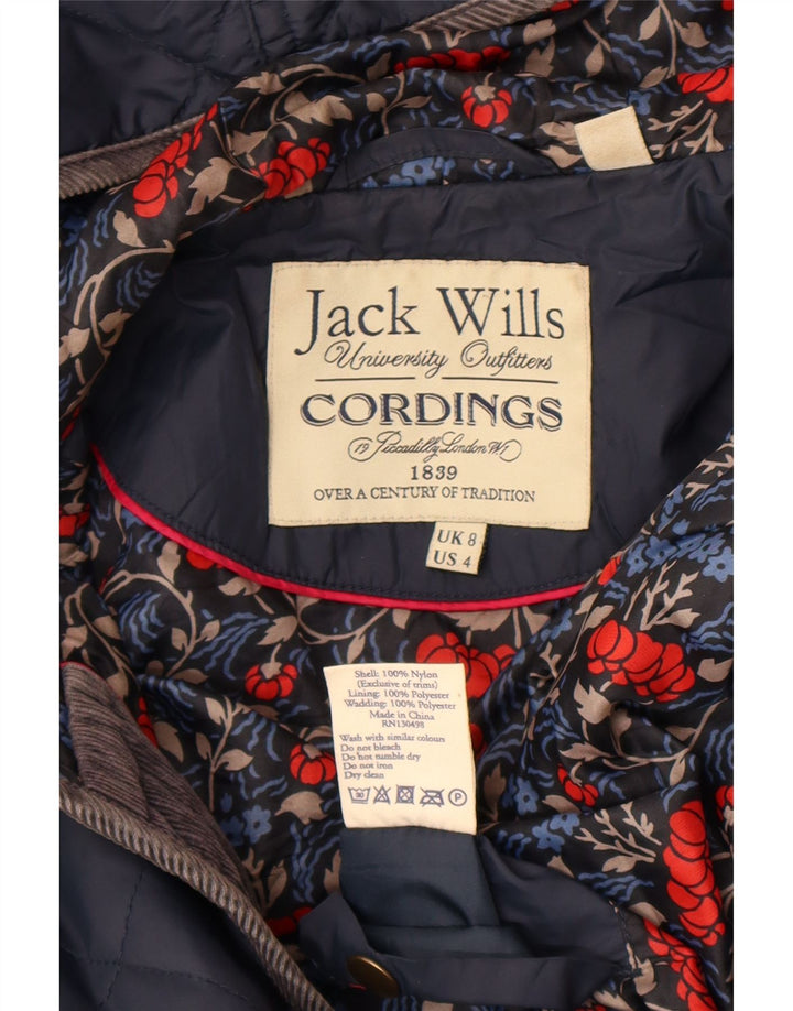 Jaqueta feminina acolchoada com capuz Jack Wills UK 8 pequena azul marinho nylon