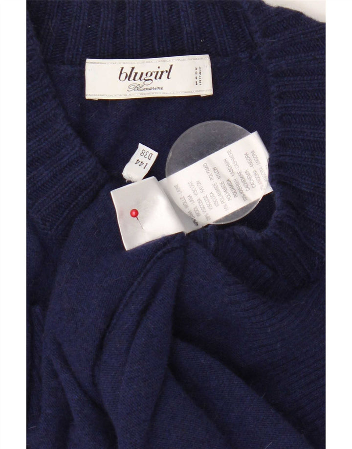 Suéter cardigã feminino vintage com palangre IT 44 lã azul marinho médio