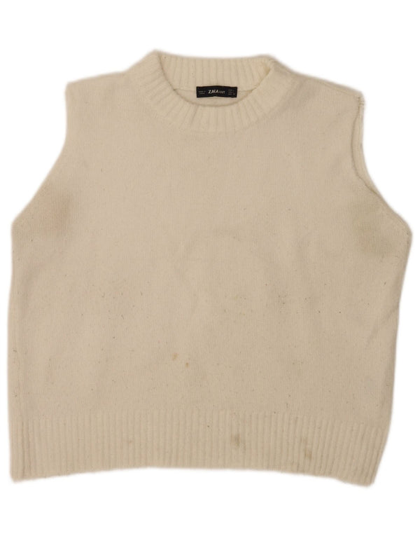 Zara Womens Crop Vest Tank Top UK 16 Grande Off White