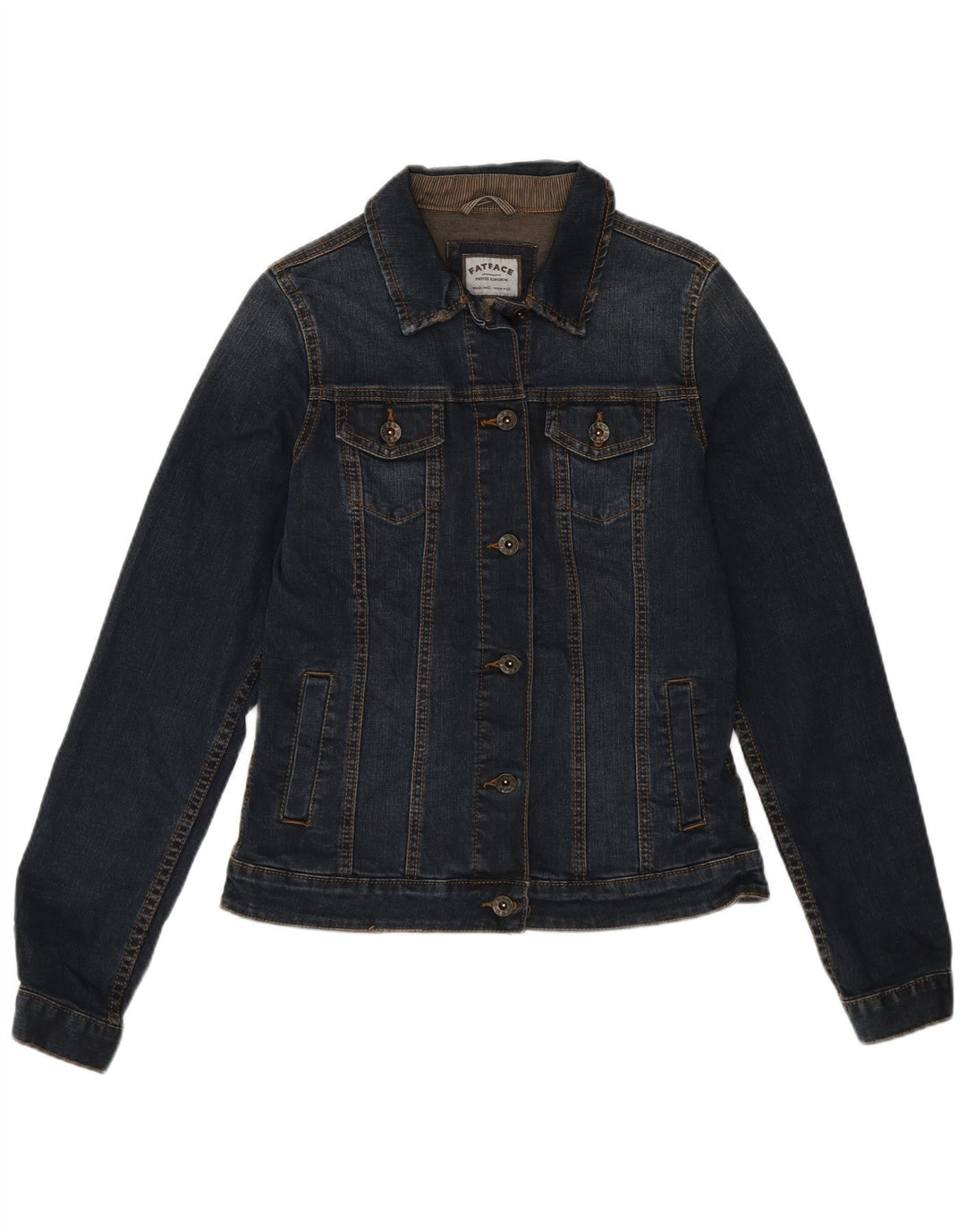 Jaqueta jeans feminina Fat Face Reino Unido 10 algodão azul marinho pequeno