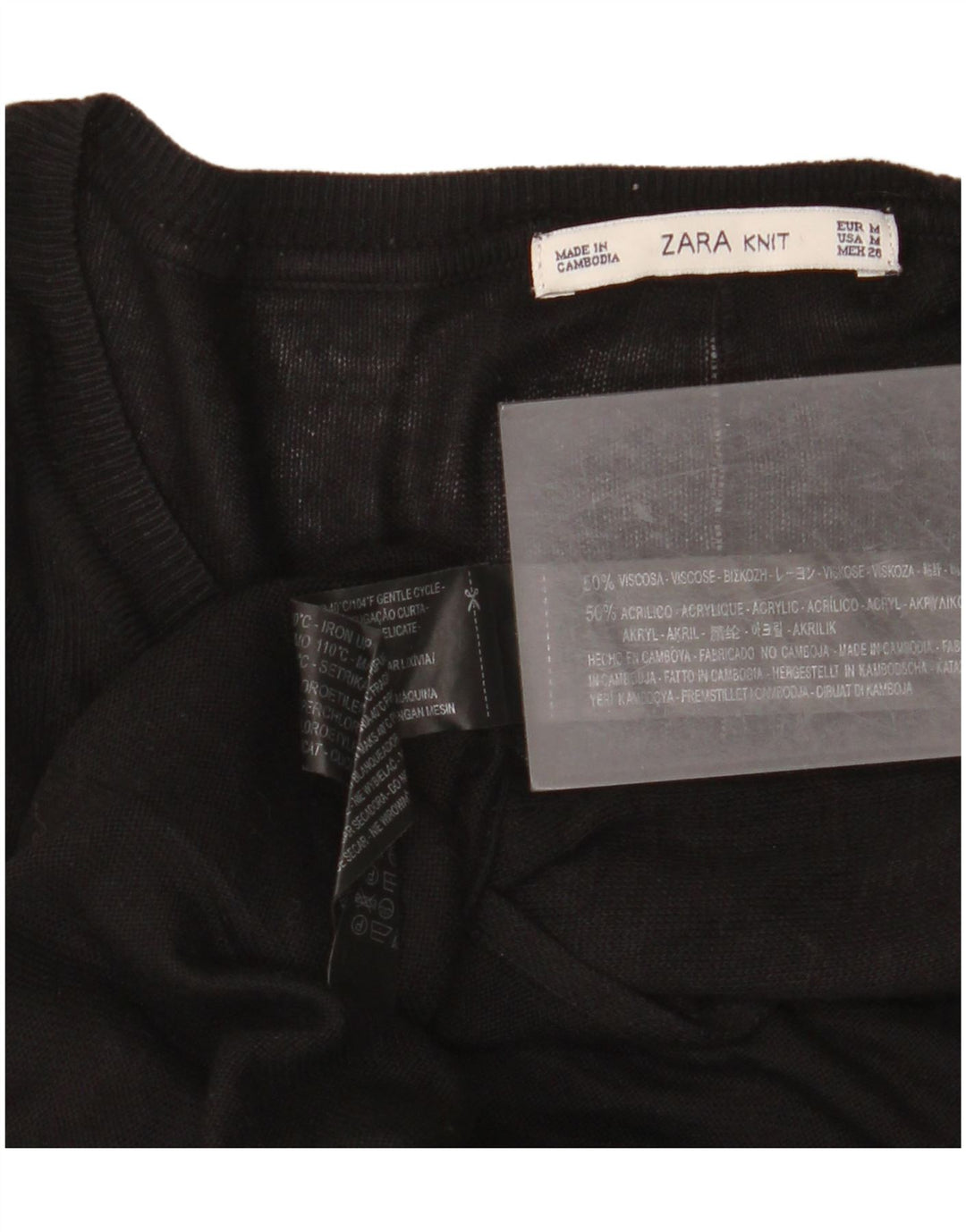 Zara Top feminino oversized manga comprida UK 14 médio preto viscose