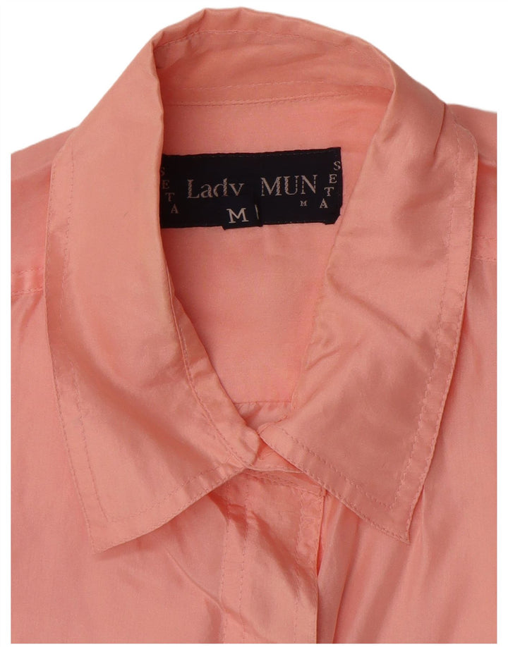 Camisa oversized feminina vintage Reino Unido 14 seda rosa média