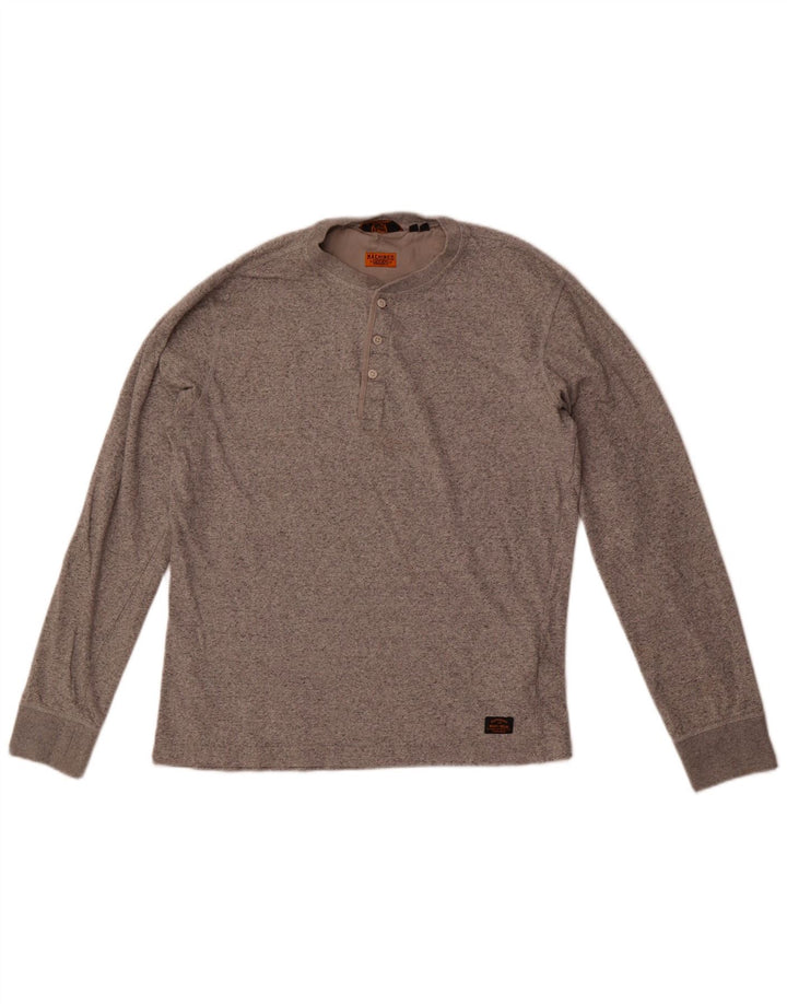 Top masculino Superdry manga comprida algodão manchado cinza médio