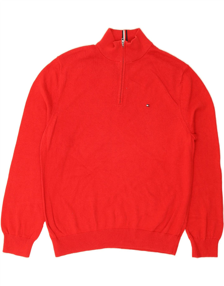 TOMMY HILFIGER Mens Zip Neck Jumper Sweater XL Red Cotton Vintage Tommy Hilfiger and Second-Hand Tommy Hilfiger from Messina Hembry 