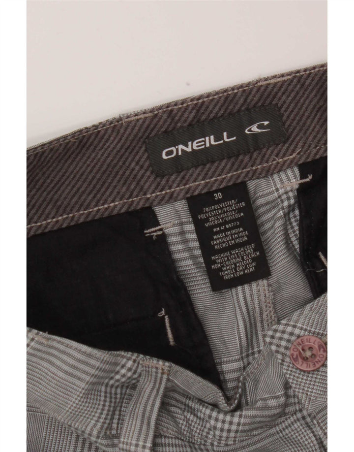 Shorts Chino feminino O'Neill W30 poliéster xadrez cinza médio