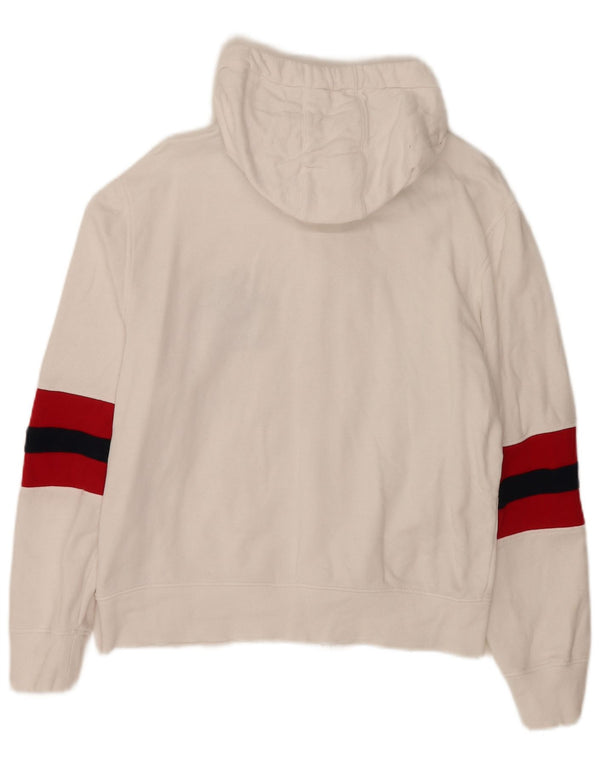 US Polo Assn. Suéter feminino com capuz e zíper UK 14 bloco colorido branco médio