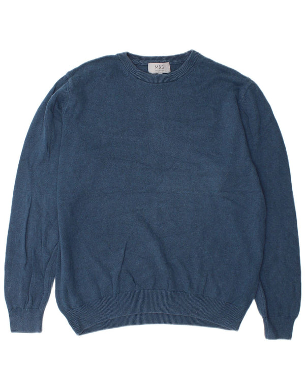 Suéter masculino Marks & Spencer com gola redonda, grande algodão azul marinho