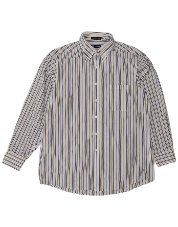 Camisa masculina Chaps Classic Fit tamanho 16 grande algodão listrado branco