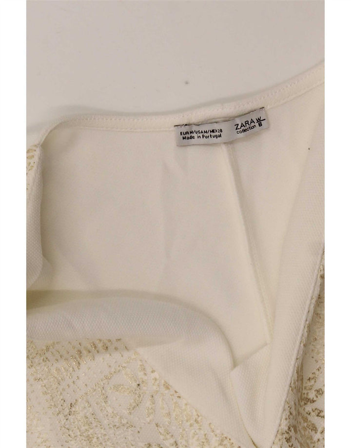 Vestido feminino Zara Shift UK 12 médio branco paisley