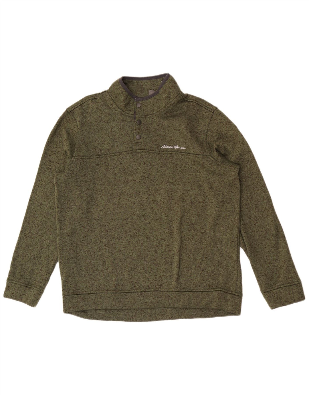 Eddie Bauer Suéter masculino com gola e botão grande cáqui salpicado