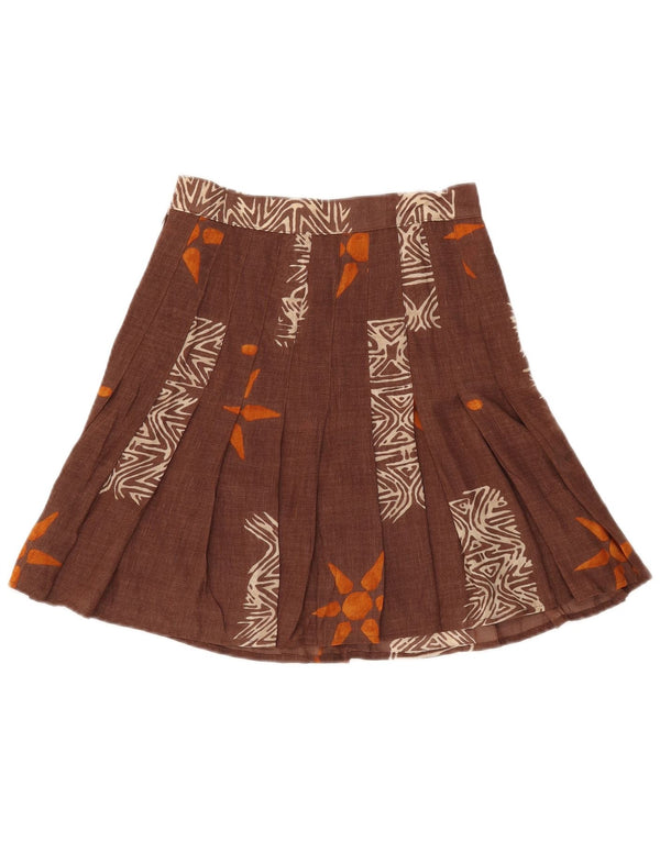 Mini saia plissada feminina vintage W26 pequena floral marrom