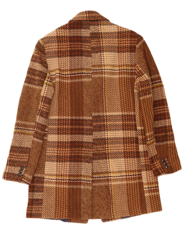 Zara Mens Overcoat UK 40 Large Brown Check Wool