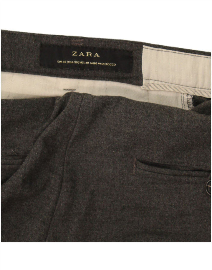 Zara Mens Slim Chino Calças EU 40 Médio W30 L29 Cinza Salpicado