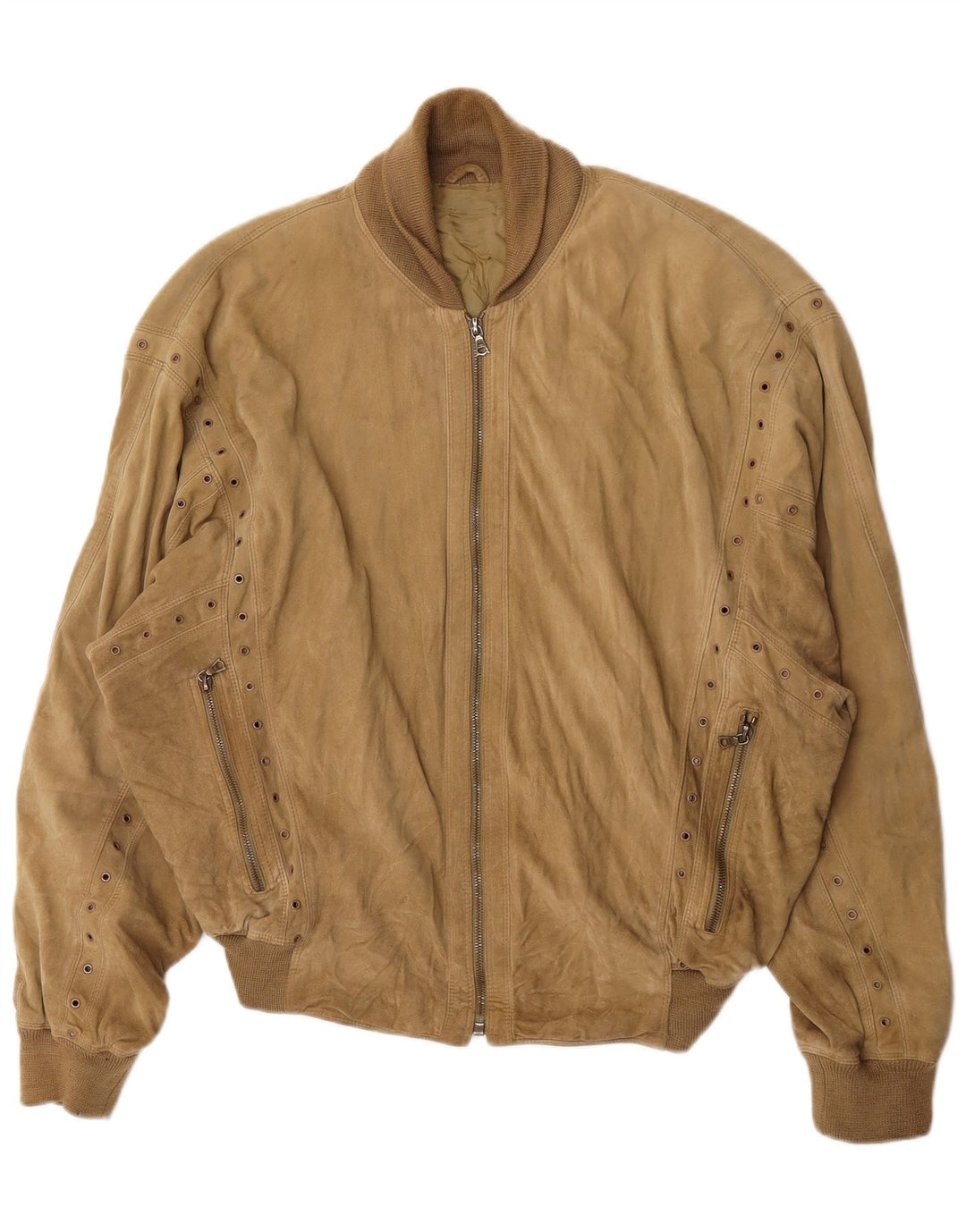 Gianni Versace Jaqueta bomber feminina de camurça com ajuste solto Reino Unido 38 Médio Bege