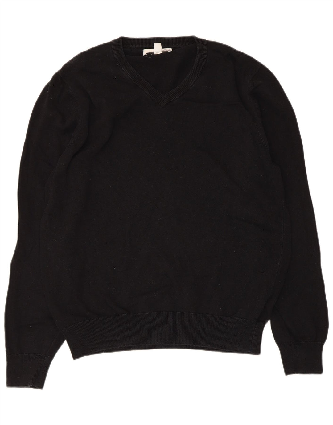Suéter masculino Marks & Spencer com decote em V, algodão preto médio