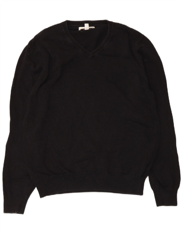 Suéter masculino Marks & Spencer com decote em V, algodão preto médio