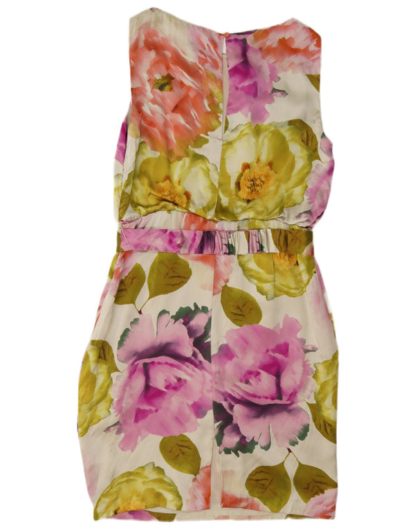 Vestido feminino Coast sem mangas com bainha UK 12 seda floral multicolorida média