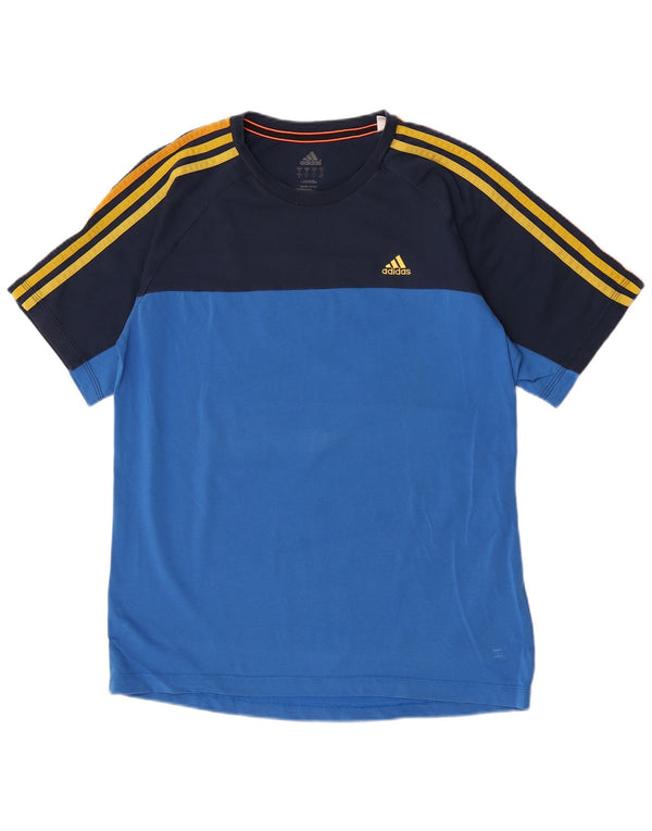 Camiseta masculina Adidas regular de manga curta Top médio azul colorblock algodão