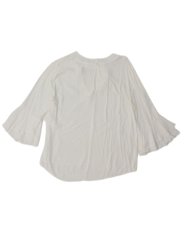 Zara blusa feminina manga 3/4 top UK 16 grande branco