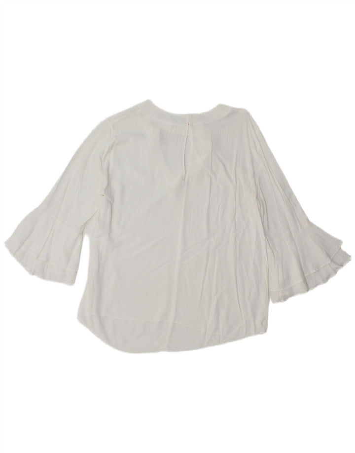 Zara blusa feminina manga 3/4 top UK 16 grande branco