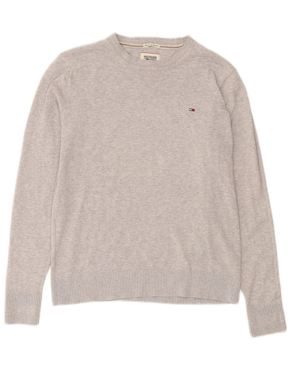 Suéter masculino Tommy Hilfiger com gola redonda e algodão cinza médio