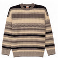 Suéter vintage masculino com gola redonda listrado cinza grande