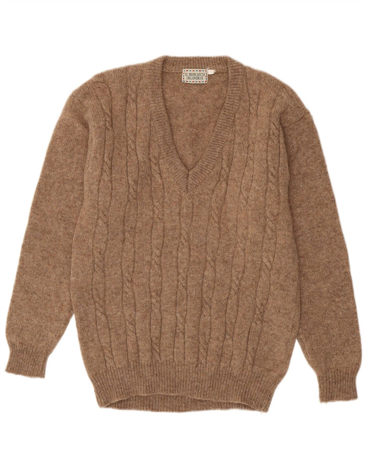 Suéter masculino vintage com decote em V marrom médio