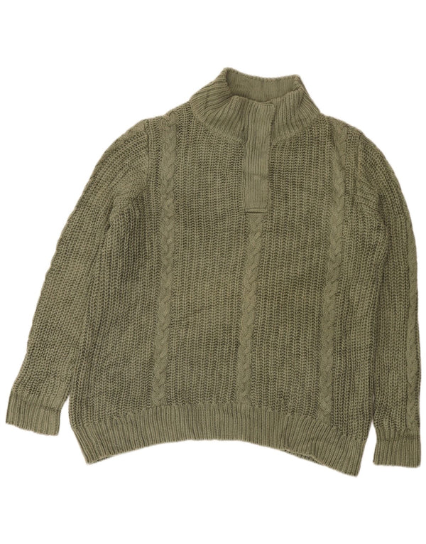 L.L.Bean Suéter feminino solto com zíper e gola redonda Reino Unido 18 XL algodão cáqui