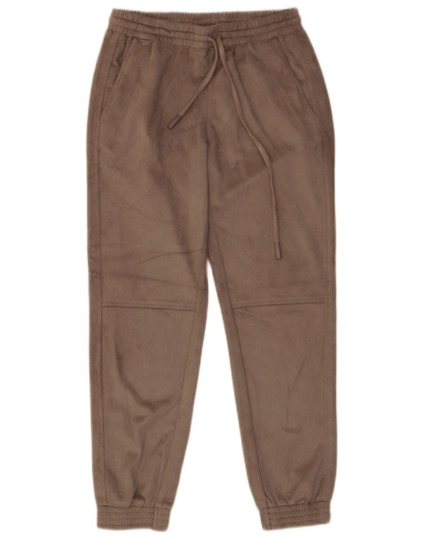 Zara Calça feminina de veludo com calça jogger UK 4 XS marrom poliéster