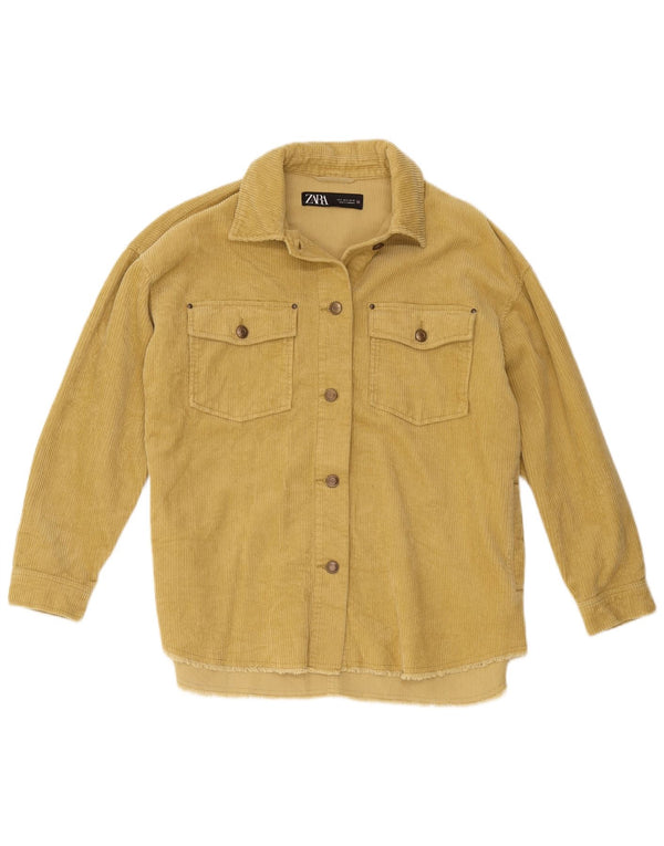 Camisa feminina de veludo cotelê Zara UK 10 pequeno algodão amarelo