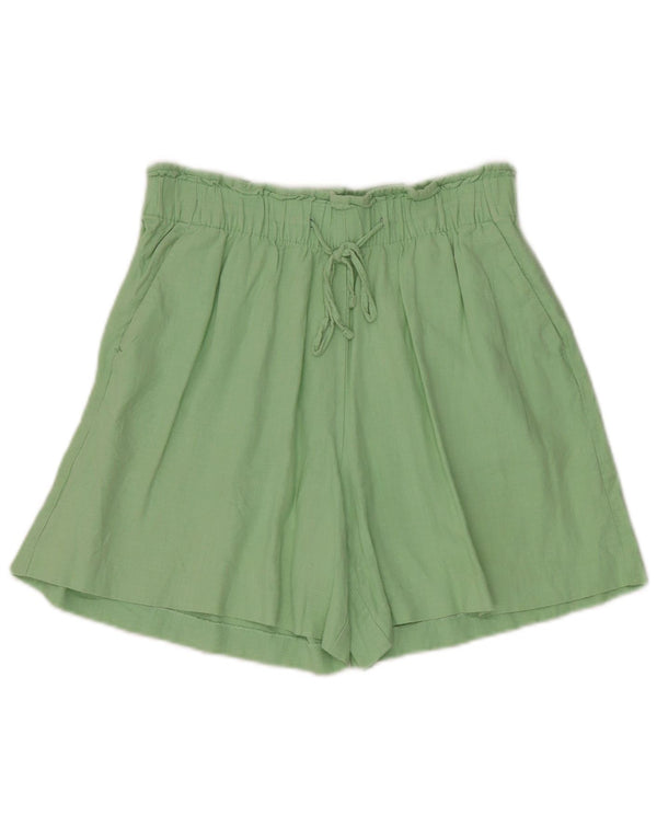 Shorts casuais femininos de cintura alta Marks & Spencer Reino Unido 10 pequeno W28 linho verde