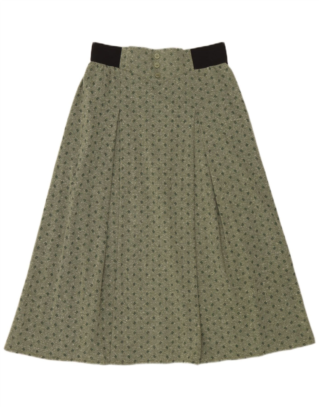 Saia Midi Feminina Vintage IT 42 Médio W30 Poliéster Manchado Verde