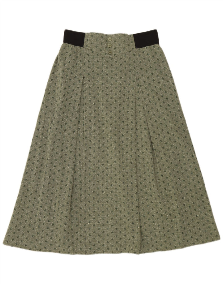 Saia Midi Feminina Vintage IT 42 Médio W30 Poliéster Manchado Verde
