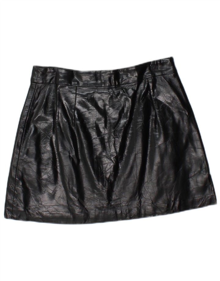 Zara mini saia feminina de couro sintético pequena W26 poliuretano preto