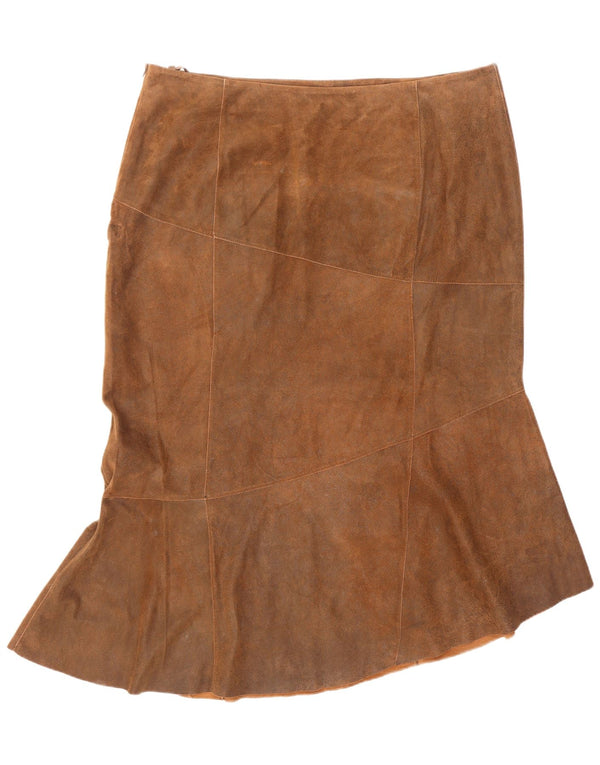 Saia sereia de couro feminina vintage UK 24 4XL W42 L36 couro marrom