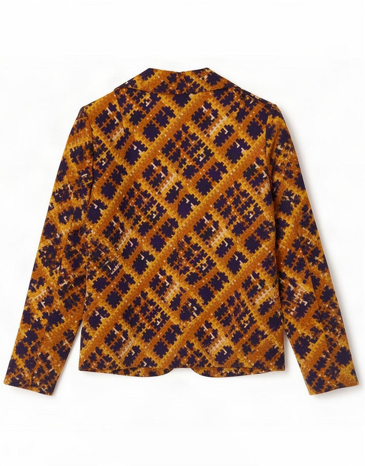 Jaqueta blazer feminina vintage de 3 botões Reino Unido 12 amarelo médio geométrico