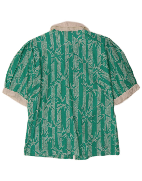 Blusa feminina vintage de manga curta UK 12 algodão floral verde médio