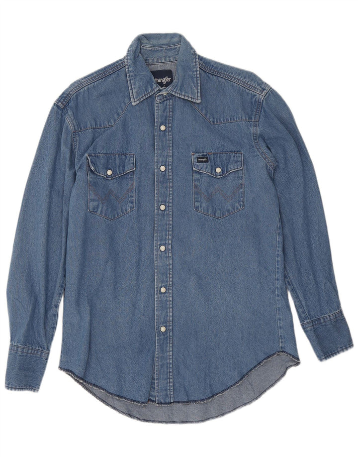 Camisa jeans masculina Wrangler azul médio