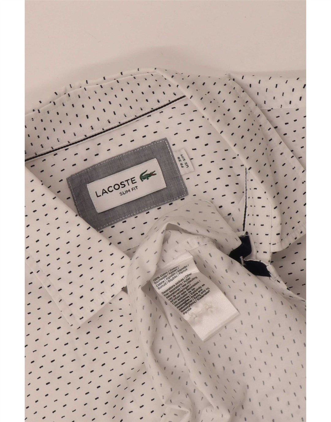 Camisa masculina Lacoste Slim Fit tamanho 39 algodão manchado branco médio