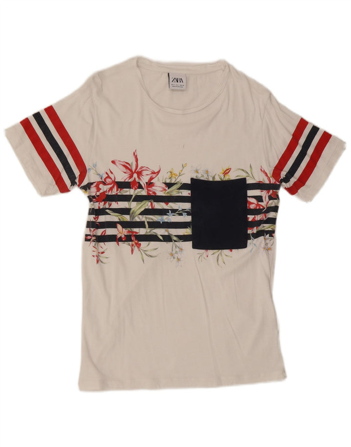 Camiseta masculina Zara Top pequeno algodão floral branco
