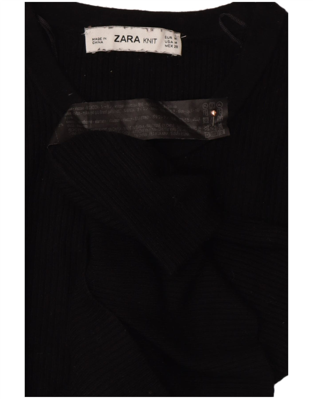 Suéter feminino ZARA com gola e botão curto Reino Unido 12 viscose preta média