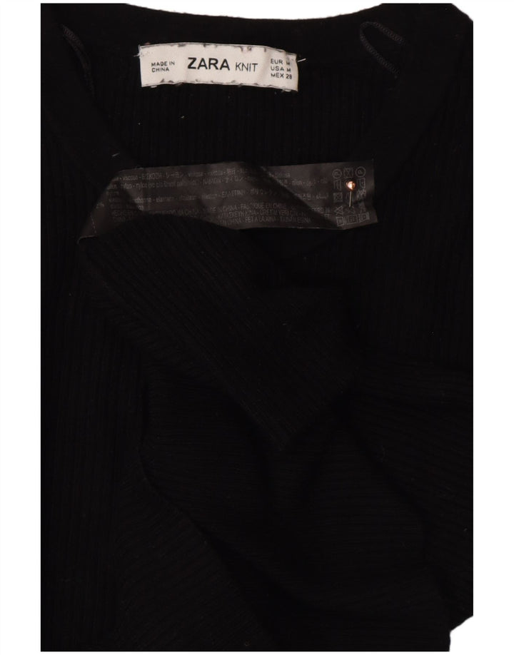 Suéter feminino ZARA com gola e botão curto Reino Unido 12 viscose preta média