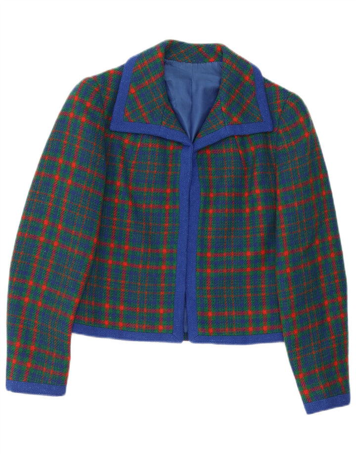 Jaqueta Blazer Feminina Vintage UK 10 Pequena Xadrez Verde Retro