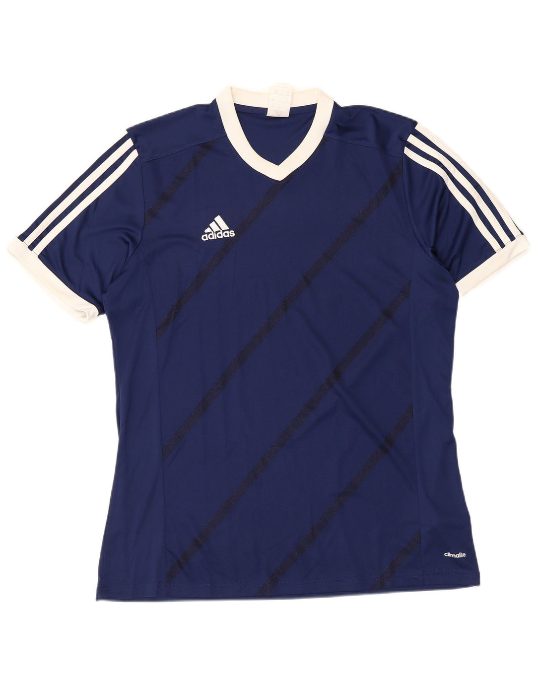 Camiseta masculina Adidas grande poliéster listrado azul marinho